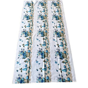 Vintage Tablecloth 70’s Handmade Picnic Buffet Cloth Aqua Blue Tan Fruit Basket